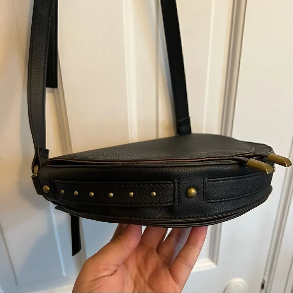 Falls Creek Women's Black Faux Leather Small Flap Crossbody Purse